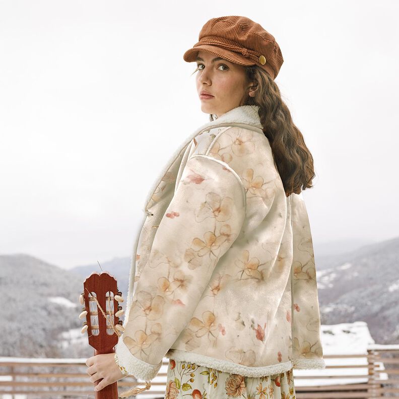 Stretchvelours mit Sherpa-Abseite zarte Blumen | Katia Fabrics – natur,  image number 6