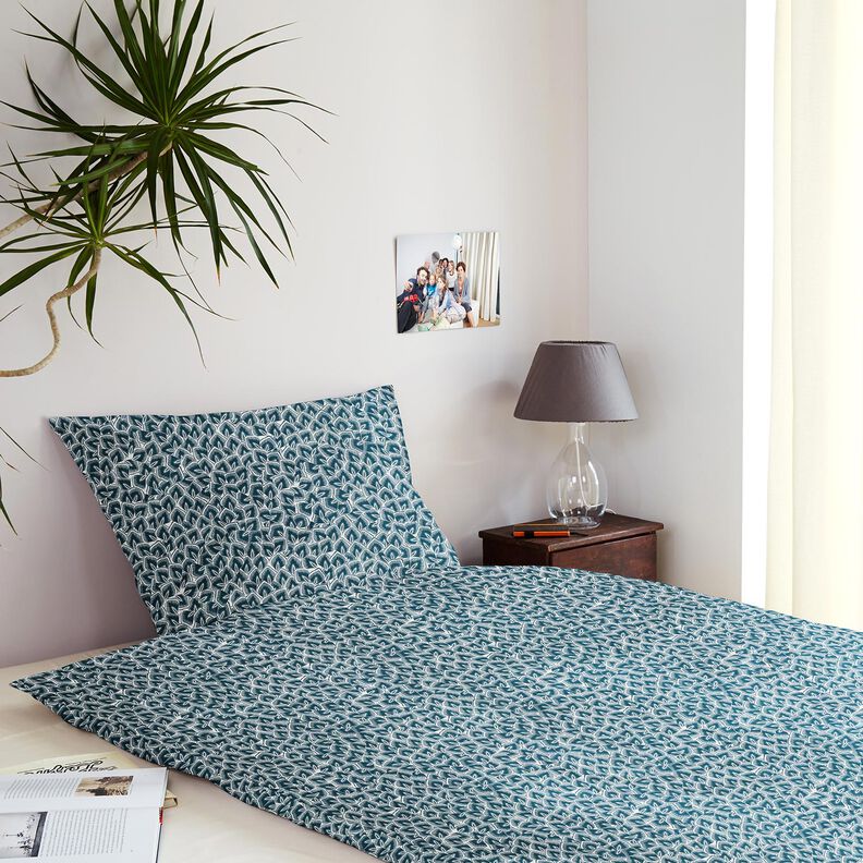 Baumwollstoff Cretonne abstrakte Blätter – ozeanblau/elfenbein,  image number 7