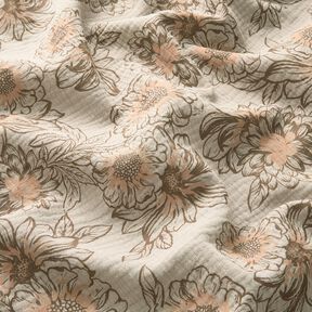 Musselin/ Doppel-Krinkel Gewebe Sommerblumen – helltaupe/mittelbraun, 