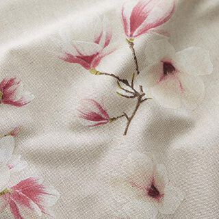 Dekostoff Halbpanama Magnolien-Blüte – malve/natur, 