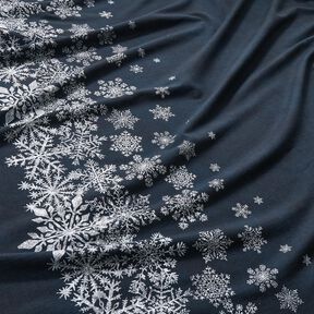French Terry Sommersweat Eisblumen Bordürenstoff | Glitzerpüppi – nachtblau/weiss, 