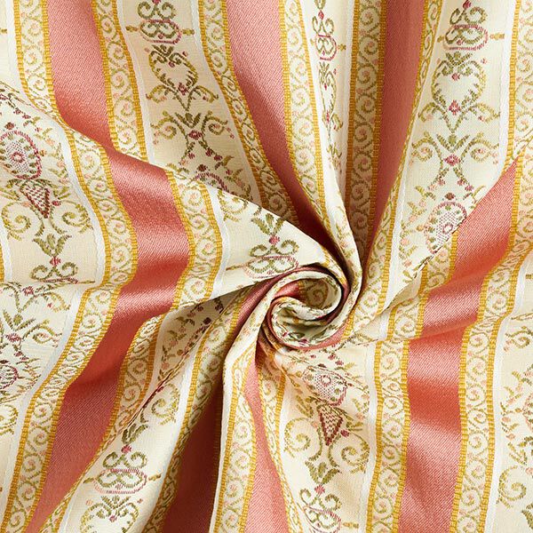Möbelstoff Jacquard Biedermeier Streifen – creme/altrosa | Reststück 50cm