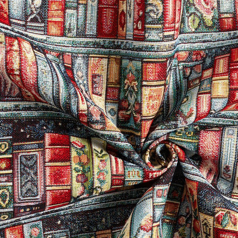 Dekostoff Gobelin buntes B&uuml;cherregal &ndash; blautanne/karminrot,  image number 3