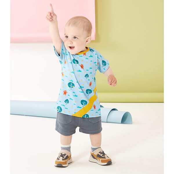 Baumwolljersey Biene und Bär | PETIT CITRON – hellblau | Reststück 50cm