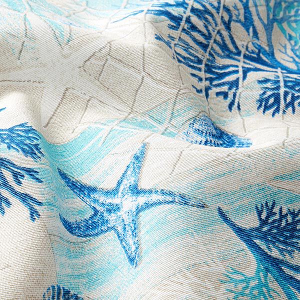 Dekostoff Canvas Maritime Collage – blau/türkis | Reststück 100cm