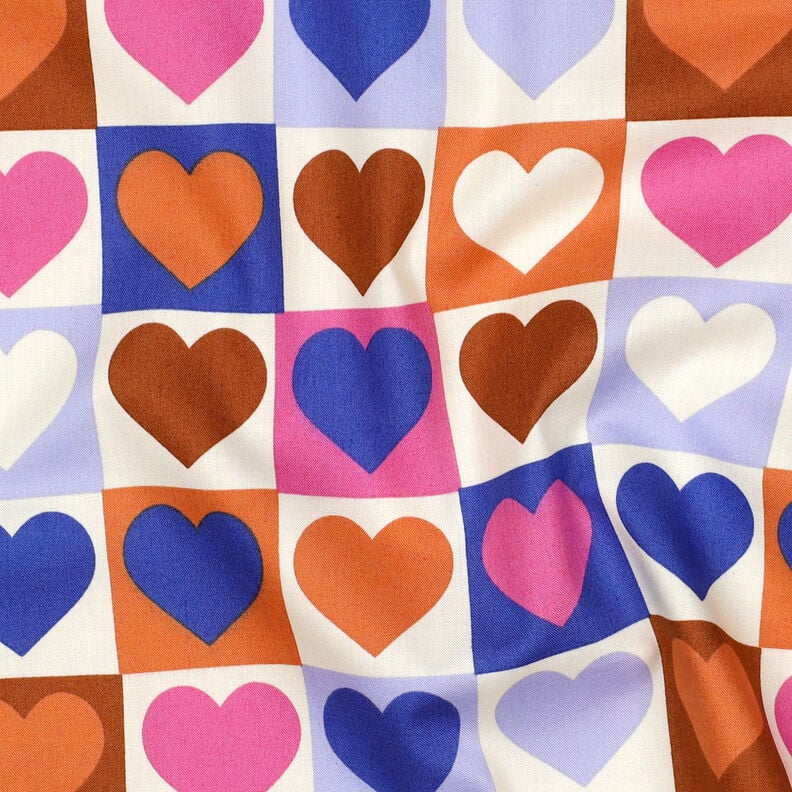 Baumwollpopeline Karo-Herzen | Poppy Fabrics – elfenbein/königsblau, image number 2