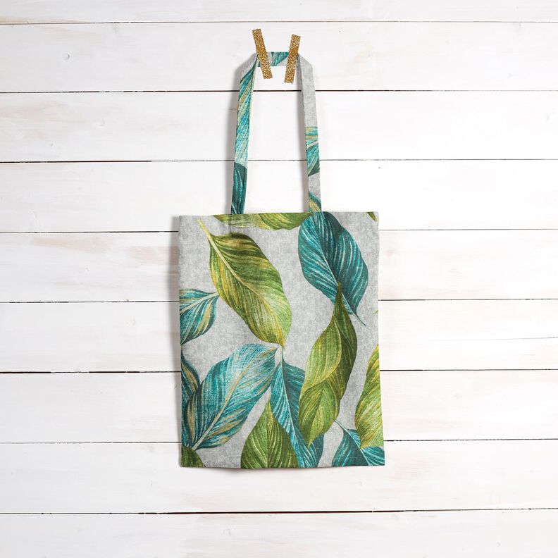 Dekostoff Canvas Ficus-Blätter – blautanne/grau,  image number 8