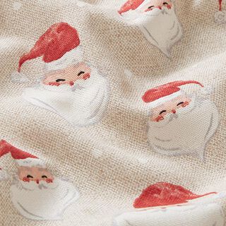 Dekostoff Halbpanama fröhlicher Santa – natur/rot, 