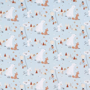Baumwollpopeline Tiere im Wald – babyblau, 