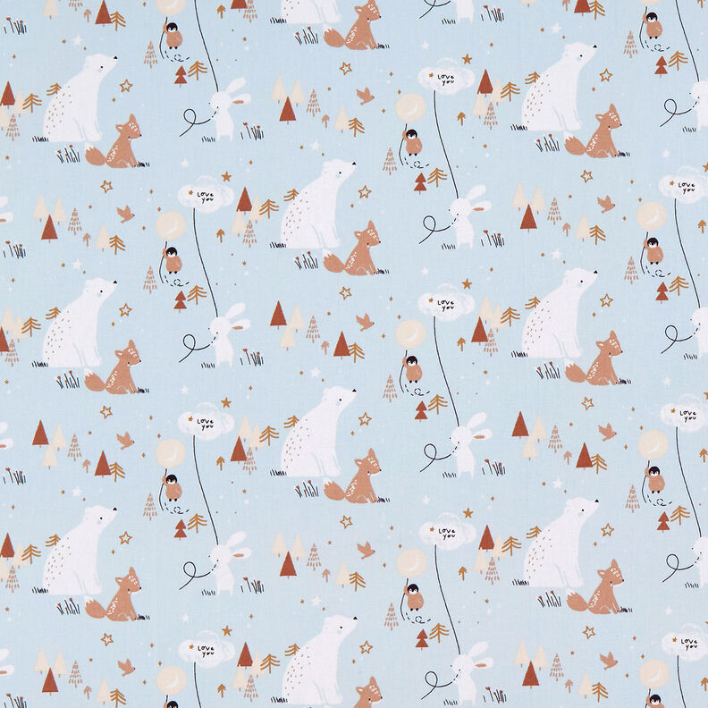 Baumwollpopeline Tiere im Wald – babyblau,  image number 1