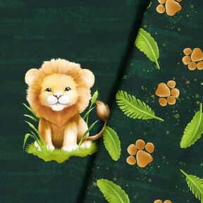 Baumwolljersey Cute Lion Panel | Glitzerpüppi  – dunkelgrün/rehbraun, 