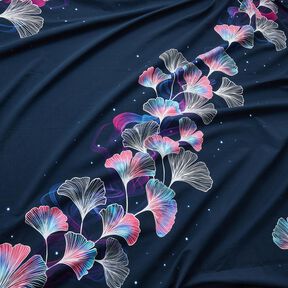 Baumwolljersey Gingko | Glitzerpüppi – nachtblau/purpur, 