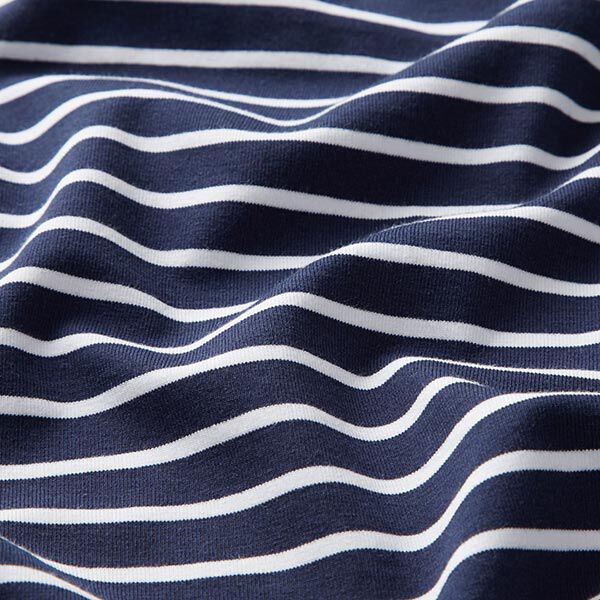 GOTS Baumwolljersey Streifen | Albstoffe – marineblau/weiss | Reststück 50cm
