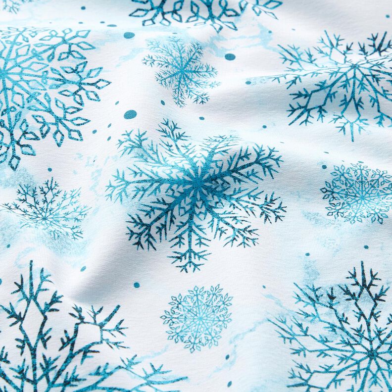 French Terry Weihnachts-Schneekristalle | Glitzerpüppi – himmelblau/hellpetrol, image number 2