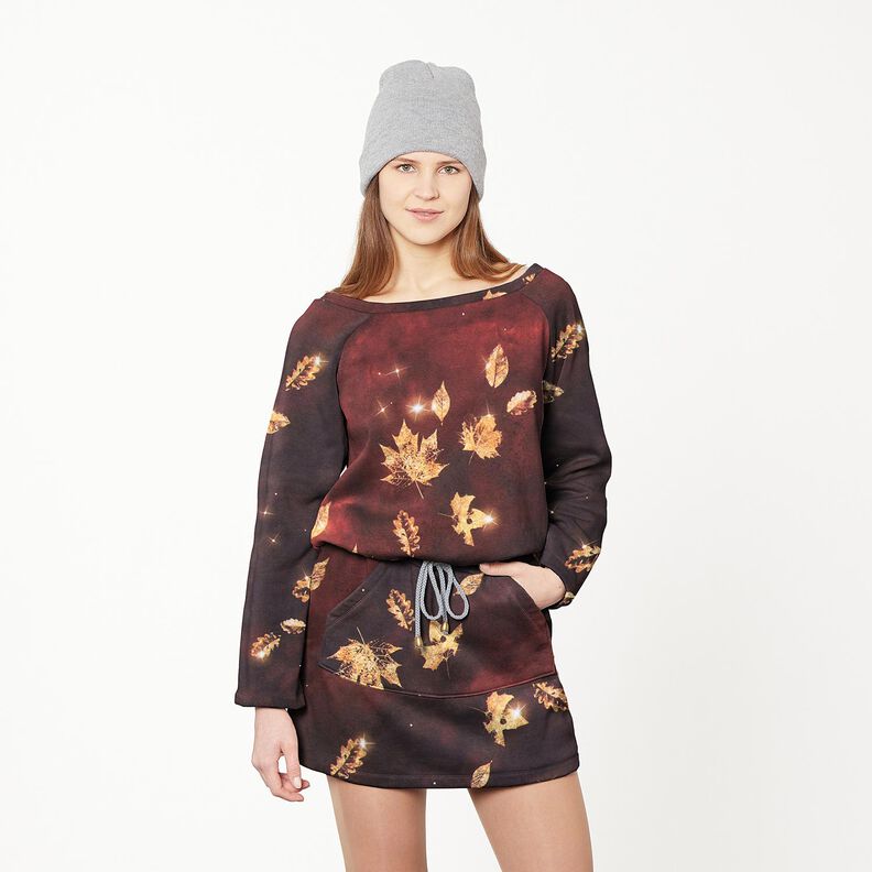 French Terry goldener Herbst | Glitzerpüppi – burgunder/gold, image number 6