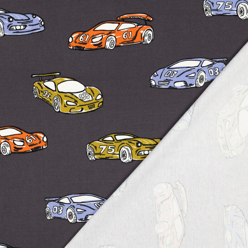French Terry Sommersweat Rennautos | Poppy Fabrics – grau, image number 4