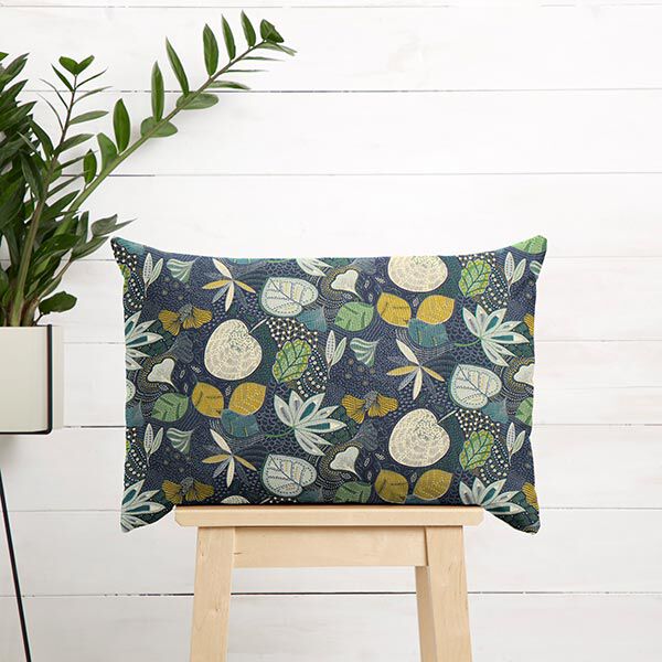 Baumwollstoff Cretonne Blätter – navy | Reststück 60cm