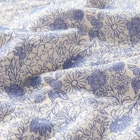 Musselin/ Doppel-Krinkel Gewebe blaue Blümchen – weiss/brilliantblau, 
