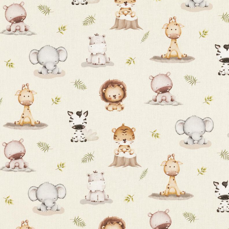 Baumwollpopeline Baby Dschungeltiere Digitaldruck – beige,  image number 1
