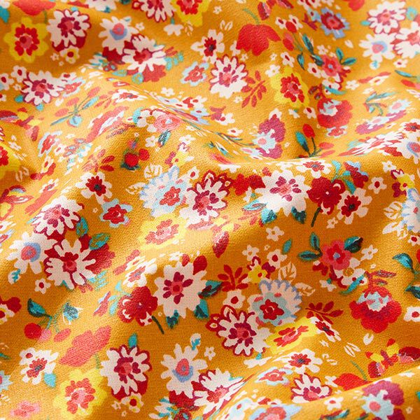 Beschichtete Baumwolle niedliche Blümchen – currygelb – Muster, image number 3