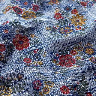 Baumwoll-Leinen-Mix üppige Frühlingsblumen – marineblau, 