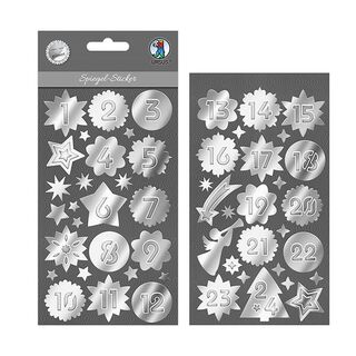 Spiegel -Sticker Adventszahlen [ 24 Stück ] – silber metallic, 