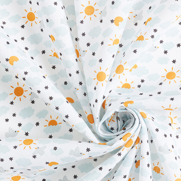 Baumwollpopeline Himmel – weiss/himmelblau | Reststück 100cm