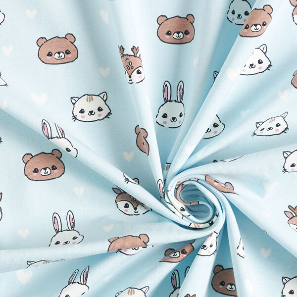 Baumwolljersey süße Tiergesichter – babyblau, image number 3