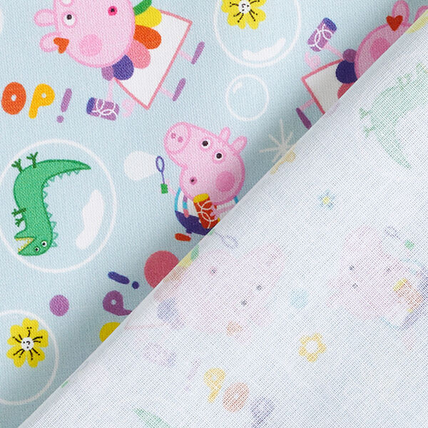 Baumwollpopeline Lizenzstoff Peppa und George machen Seifenblasen | ABC Ltd. – babyblau, image number 4