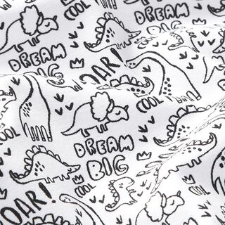 Baumwolljersey Skribbel-Dinos – weiss/schwarz, 