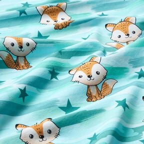 Baumwolljersey Fuchs mit Streifen | Glitzerpüppi – aquablau/pfirsichorange, 