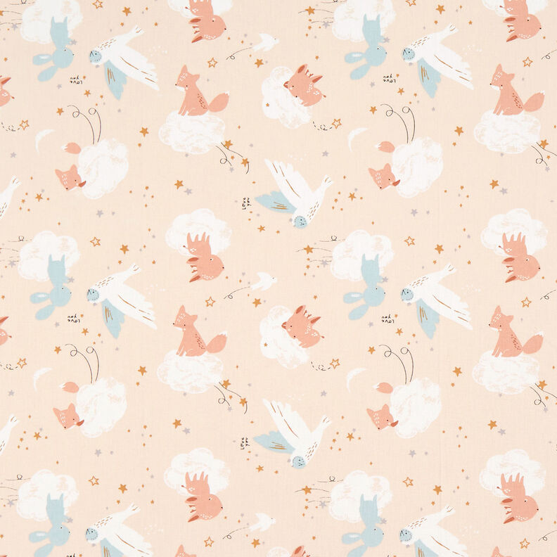 Baumwollpopeline Tiere in der Wolkenwelt – hellbeige,  image number 1