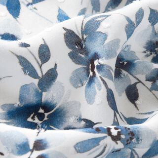 Viskosestoff Dobby Aquarell-Blumen Digitaldruck – elfenbein/helljeansblau, 