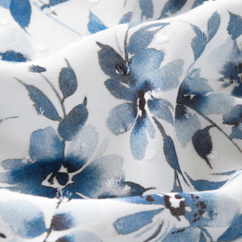 Viskosestoff Dobby Aquarell-Blumen Digitaldruck – elfenbein/helljeansblau,  image number 2