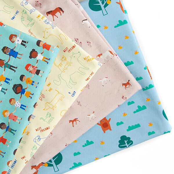 Baumwolljersey Biene und Bär | PETIT CITRON – hellblau | Reststück 50cm
