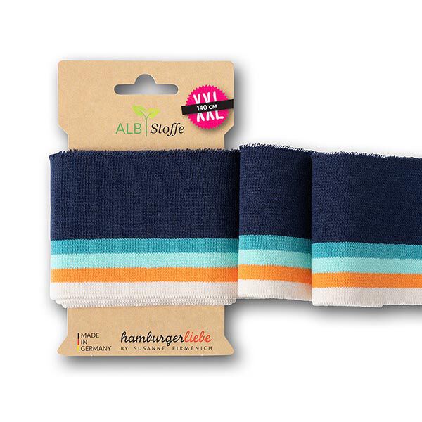 GOTS Strickbündchen CUFF ME COLLEGE [ 140 cm | 7 cm ] | Albstoffe – marineblau/orange,  image number 1