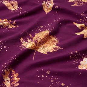 French Terry goldene Herbstblätter | Glitzerpüppi – traube/gold, 