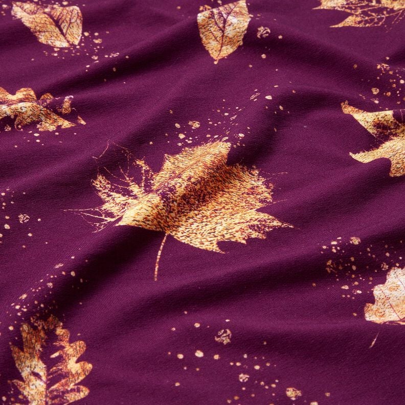 French Terry goldene Herbstblätter | Glitzerpüppi – traube/gold, image number 2