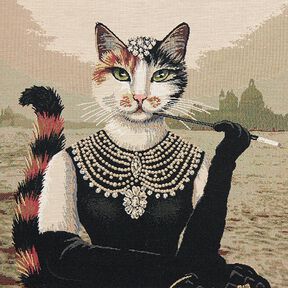 Dekopanel Gobelin elegante Katze – dunkelbeige/schwarz, 