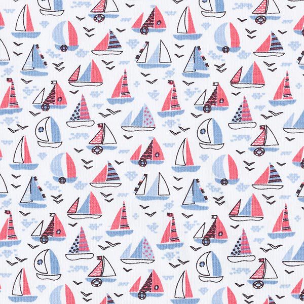Baumwolljersey Segelboote – weiss | Reststück 100cm