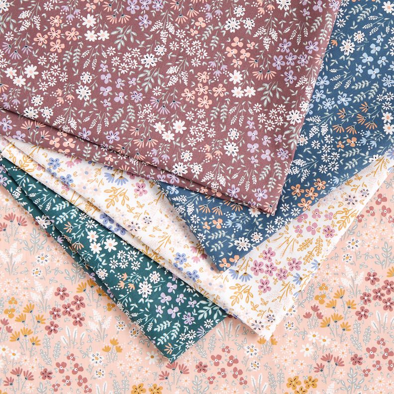 Beschichtete Baumwolle bunte Blumenwiese – weiss/pastellviolett,  image number 6