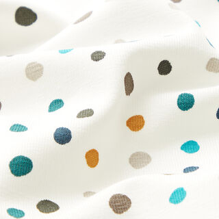 Baumwolljersey bunte Tupfen – weiss/petrol, 