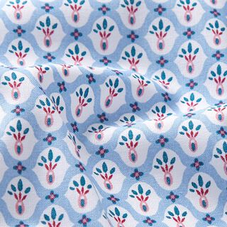 Baumwollpopeline Blütenmuster – hellblau | Reststück 50cm,