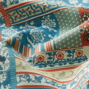 Baumwollstoff Cretonne blumiges Patchwork – blau, 
