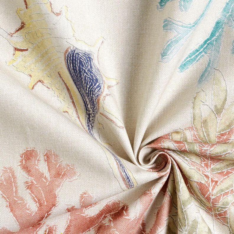 Dekostoff Halbpanama bunte Korallen – helltaupe/aquablau,  image number 3