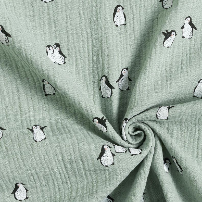 Musselin/ Doppel-Krinkel Gewebe fröhliche Pinguine – schilf,  image number 3