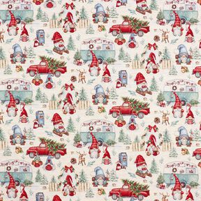 Dekostoff Gobelin weihnachtliche Wichtel – hellbeige/rot, 