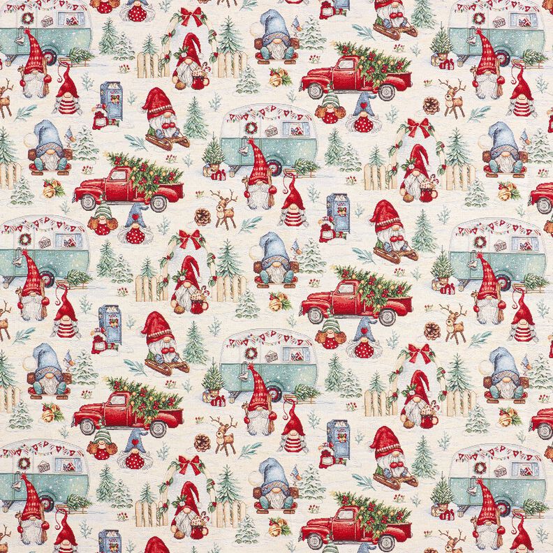 Dekostoff Gobelin weihnachtliche Wichtel – hellbeige/rot,  image number 1