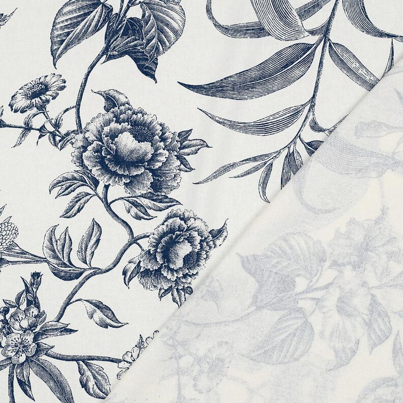 Leinen-Mix Blumen &ndash; weiss/marineblau,  image number 4