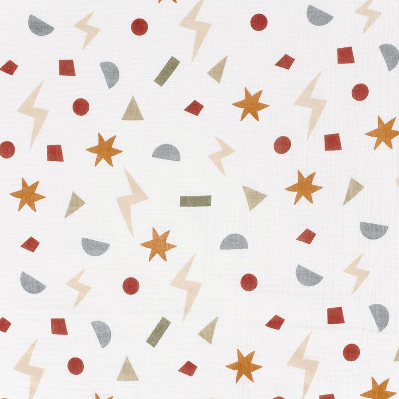 Musselin/ Doppel-Krinkel Gewebe geometrische Symbole – elfenbein/karamell,  image number 1